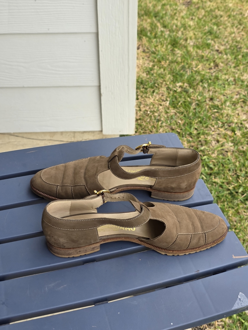 Salvatore Ferragamo Brown Suede Mary Jane Flats 8.5 AAAA Italy Buckle Comfort - Picture 5 of 13